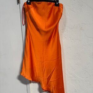 Anthropologie Vibrant Orange Strapless Asymmetrical Dress
